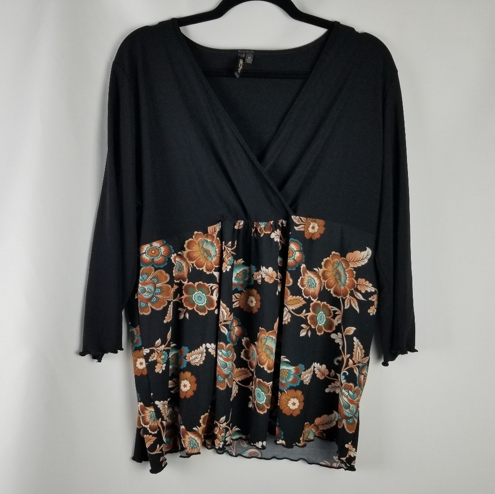 Olivia Paige Black and Floral V-neck Blouse